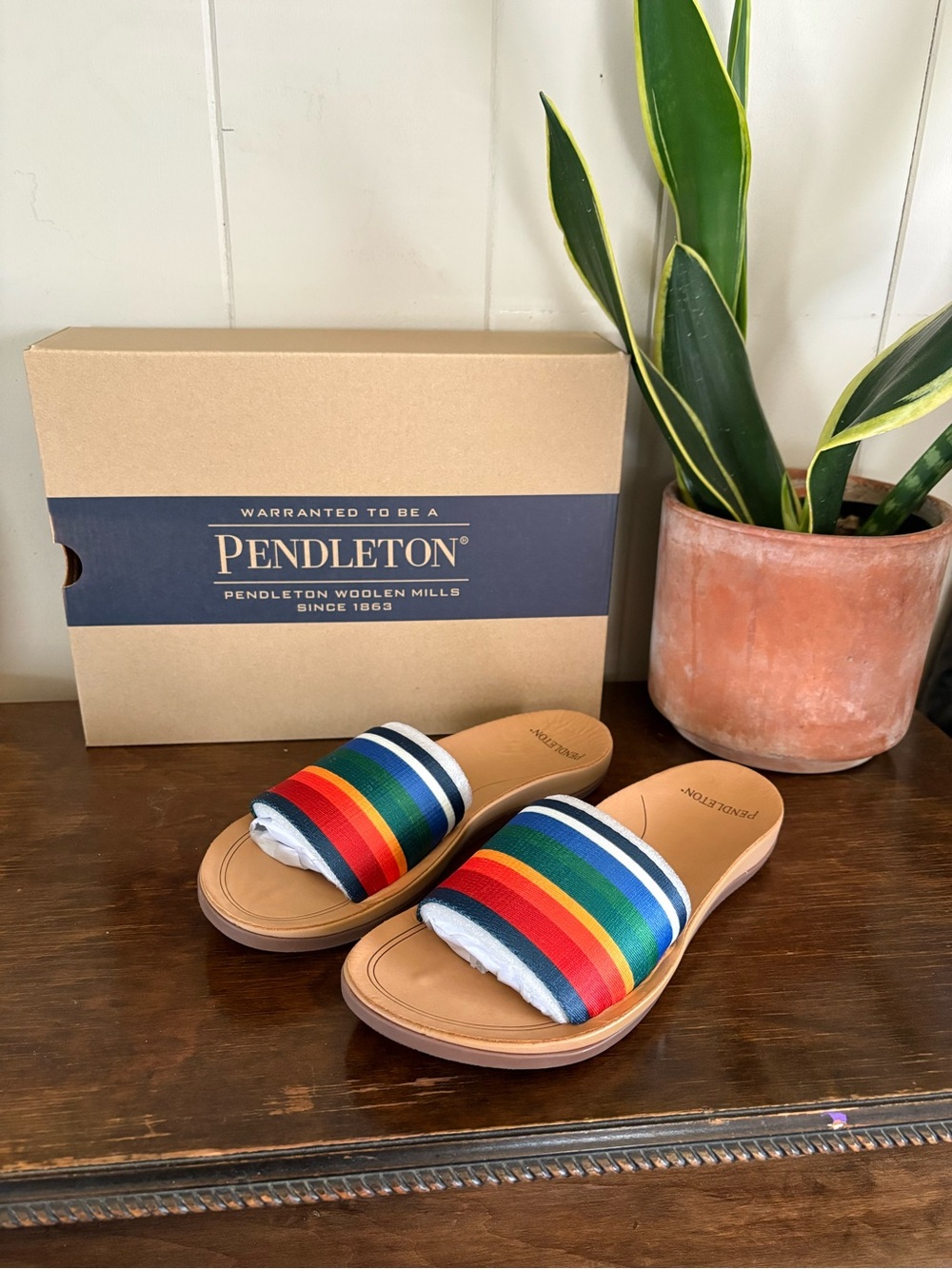 Pendleton Crater Lake Stripe Slide Sandals NIOB